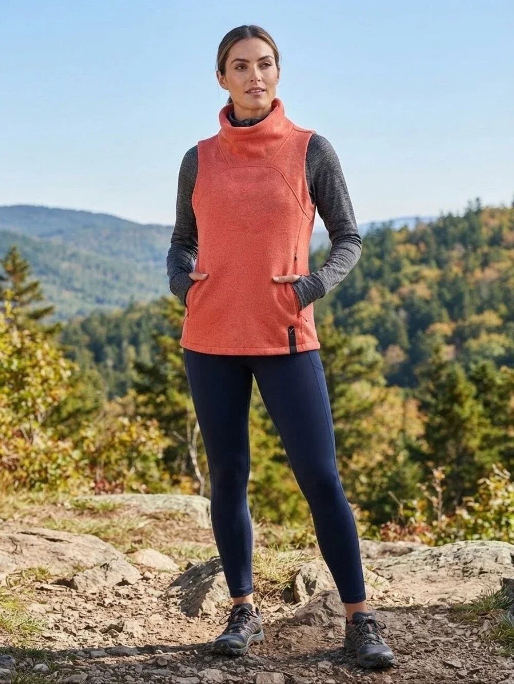 Indyeva Polartec Fleece Funnel Neck Vest Coral Red Size Large L